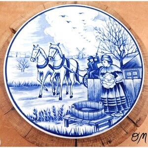 Royal Japan Delft Blauw Handwerk Spring 7.25" Blue & White Wall Plate
